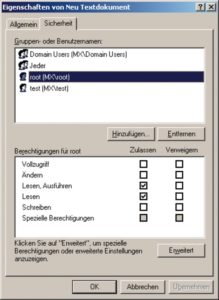 Abbildung 4a und b: Von Windows aus lassen sich erweiterte Berechtigungen auf einem Samba-LDAP-Domänencontroller vergeben – den auf dem Access Control Lists sei Dank.
