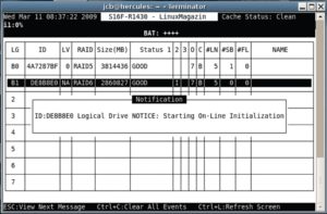 Abbildung 8: Ein Text-GUI, wie es auch ein kleines LCD-Panel an der Frontseite anbietet, ist beim Array von Infortrend via Telnet erreichbar.