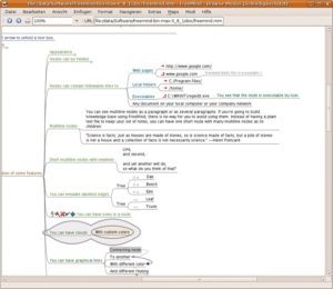 Abbildung 2: Die Onlinehilfe von Freemind liegt &ndash; wie könnte es anders sein &ndash; als Mindmap vor. Sie ist ein praxisnaher Einstiegspunkt, um das Programm kennenzulernen.