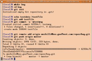 Abbildung 3: Ein mit »git init« auf dem Client angelegtes leeres Repo erhält einen Remote-Branch, der auf das Server-Repo zeigt. Mittels »git push« füttert es dann das Remote-Repo mit den lokalen Änderungen.