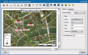 Abbildung 4: Mit Qgis lassen sich druckreife Karten für Präsentationen erstellen, die als Hintergrund Karten und Satellitenbilder, zum Beispiel von Openstreetmap oder aus anderen freien Quellen, einbinden.