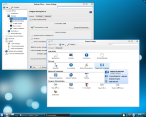 KDE 4.3: Systemeinstellungen in der Baum- und Iccon-Ansicht.