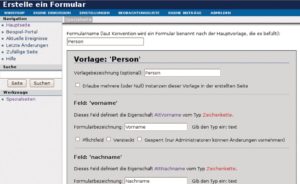 Abbildung 3: Das Formular für Personen entsteht durch die Definition von Datenfeldern und -typen.