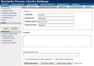 Abbildung 4: Charles Babbage im neu definierten semantischen Formular für Personen.