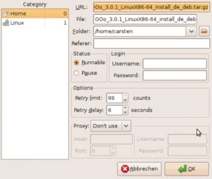 Abbildung 4: Uget startet neue Downloads automatisch, wenn es eine nutzbare URL im Zwischenspeicher ausmacht.