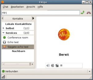 Abbildung 1: Der Startbildschirm von Ekiga zeigt eine Liste der Kontakte. Rechts erscheint bei angeschlossener Kamera das eigene oder (während eines Videochats) das Bild des Gegenübers.