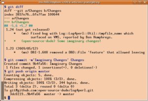 Abbildung 7: Der Kontributor Open-Source-Dude bringt eine Änderung im lokalen Repo an und spielt sie in das geforkte Repository auf Github.