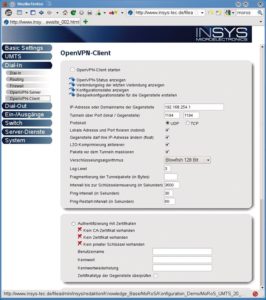 Abbildung 2: Die Konfiguration des OpenVPN-Clients im Moros-Web-GUI erlaubt auch das Einbinden von Zertifikaten und statischen Keys. Hinter den blauen Pfeilen verbergen sich weitere nützliche Links.