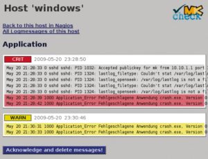 Abbildung 4: Der Windows-Agent überwacht automatisch auch Logfiles, auf Linux ist ein wenig Arbeit nötig. Zum Anzeigen und Quittieren gibt es Log_watch.php.