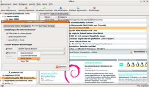 Abbildung 1: Auf Wunsch präsentiert Liferea Webseiten im unteren rechten Bereich oder im externen Browser. Für diesen stellt der Anwender optional ein, ob der Artikel im neuen Tab oder Fenster erscheint.