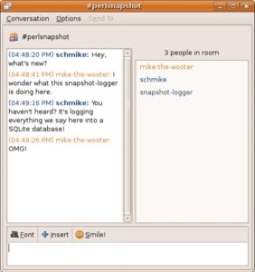 Abbildung 3: Der Perl-Snapshot-Logger in Gestalt eines Bot lauscht hier in eine beliebige Konversation hinein.