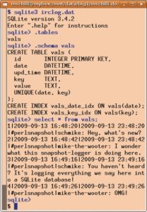 Abbildung 4: Das Modul Cache::Historical legt die gespeicherten Daten in einer SQLite-Datenbank zusammen mit einem Zeitstempel ab.