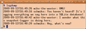 Abbildung 5: Das Skript »logdump« gibt die in der SQLite-Datenbank mitgeschnittene Konversation auf Verlangen auf der Standardausgabe wieder aus.