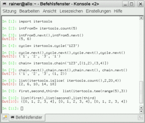 Abbildung 16: Erzeugen von Iteratoren mit Itertools.