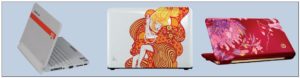 Abbildung 1: Hersteller verlängern den Trend der kleinen Geräte in den Massenmarkt, indem sie Fußballfans und Selbstdarsteller anvisieren: Lenovo mit dem VfB Stuttgart (links), Dell mit psychedelischen Linien (Mitte) und HP mit der Designer-Edition von Vivienne Tam (rechts).
