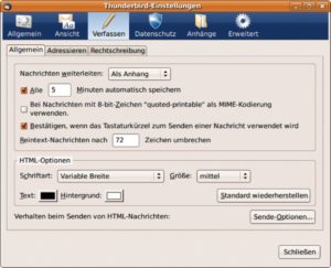 Abbildung 1: Wie Thunderbird die elektronische Post in der Voreinstellung weiterleitet, richtet der Benutzer im Konfigurationsdialog ein.