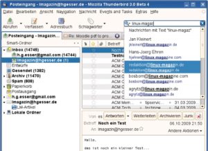 Abbildung 1: Ist der Suchbegriff eine Mailadresse, schlägt Thunderbirds Suchfunktion via Auto-Completion bekannte Adressen vor.