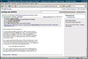 Abbildung 1: Mit diesem Posting an eine Minix-Newsgroup &ndash; hier die Kopie im Google-Archiv &ndash; machte Linus Torvalds die Linux-Entwicklung im Jahr 1991 öffentlich.