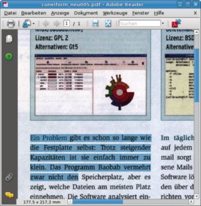 Abbildung 2: Perfektes Archivierungsformat: Bei den mit »hocr2pdf« erzeugten Sandwich-PDFs liegen die Abbildung des Originaldokuments und der erkannte Text exakt übereinander.