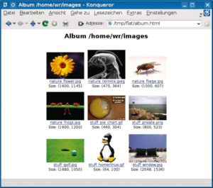 Abbildung 2: Die HTML-Datei, die ein einfaches Album implementiert, liegt nicht als echte Datei im Zielbereich. Das Python-Fuse legt sie virtuell an.
