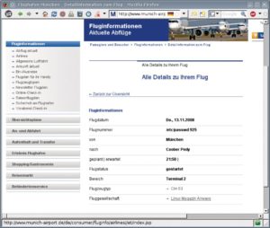 Abbildung 3: Die Statuszeile zeigt: Übergibt ein Angreifer in der URL Zeichenketten wie »/etc/password«, dann erscheinen Teile davon in der Flugnummer.