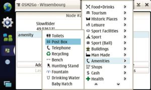 Abbildung 4: Ein Menüsystem erleichtert dem Mapper in Osm2go das Taggen neuer Objekte. Die Auswahl an Objekten ist groß.