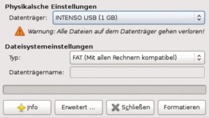 Abbildung 4: Gnome Format ermöglicht es auch Laien, ohne Kommandozeilenkenntnisse Wechselmedien neu zu formatieren. Rechtschreibfehler liefert die erste deutsche Fassung gratis mit.