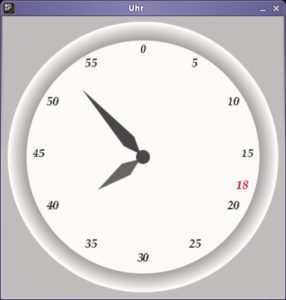 Abbildung 6: Ein animiertes Uhr-Applet, das zudem einfache interaktive Features enthält, entsteht in Processing mit etwa 60 Zeilen Code.