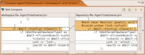 Abbildung 6: Die Eclipse-Erweiterung Subclipse vergleicht in der IDE die alte, modifizierte Version mit dem neuen OTRS-Quellcode.