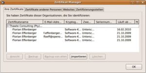 Abbildung 6: Der Zertifikat-Manager zeigt nun auch die passenden E-Mail-Adressen an.