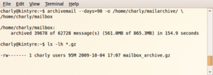 Abbildung 1: Archivemail entnimmt hier Mails, die 90 Tage und älter sind, aus Charlys überfüllter Mailbox und archiviert sie in einer Gzip-Datei.