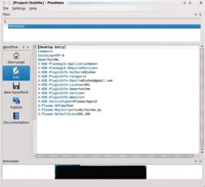 Abbildung 1: Der Editor Plasmate zeigt im oberen Teil die bearbeitete Datei, im mittleren Teil den Programmtext und im unteren Teil außerdem eine Vorschau.