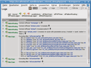 Abbildung 5: Im Debug-Modus blenden alle mit Symfony gerenderten Seiten auf Knopfdruck einen Stack Trace und grundlegende Profiling-Informationen ein.