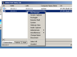 Abbildung 1: Webcam, Mikro und Keylogger des infizierten Rechners aktiviert der Angreifer per Mausklick im Kommando-GUI von Ghostnet.