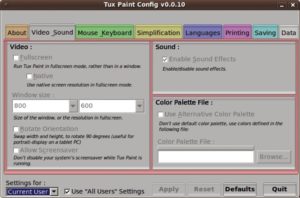 Abbildung 2: Die Konfiguration von Tux Paint findet in einem eigenen Programm statt, sodass das Malprogramm mit einer völlig zweckgerichteten Oberfläche auskommt.