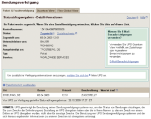 Abbildung 5: Auch UPS zeigt seinen Kunden den Status ihrer aufgegebenen Pakete an. Um automatisierten Bots die Arbeit zu erschweren, setzt das Unternehmen dabei auf Javascript.