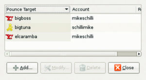 Abbildung 7: Pidgin hat sich die XML-Datei geschnappt und zeigt im Pounce-Dialog die automatisch generierten Einstellungen an.