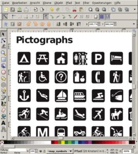 Abbildung 1: Mit dem Vektorgrafik-Programm Inkscape lassen sich Teile einer PDF-Datei extrahieren. Im EPS-Format gespeichert dienen sie als Vorlage für die neue Schrift.