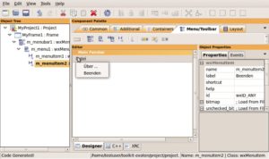 Abbildung 2: Wx-Formbuilder bringt alles mit, was der GUI-Layouter bei der Arbeit mit Wx-Widgets braucht.