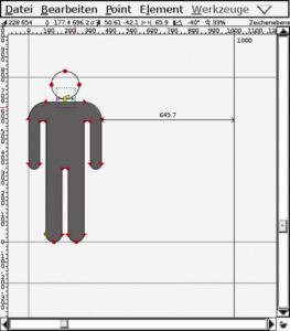 Abbildung 2: Die importierte Datei erhält im Bildzeichen-Editor von Fontforge automatisch Knotenpunkte und Hilfslinien.