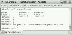 Abbildung 3: Die Ausgabe von Listing 9 zeigt die Entwicklung des Referenzzählers beim Einsatz verschiedener Pointer-Typen.