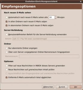 Abbildung 5: Vorbildlich - Evolution bietet direkt bei der Einrich- tung viele Empfangsoptionen an.
