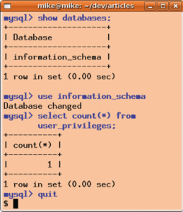 Abbildung 1: Eine Kommandozeilen-Session mit dem MySQL-Client »mysql«.