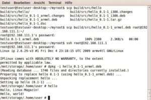 Abbildung 2: Per SCP kommen Softwarepakete vom Linux-PC auf das Lesegerät, das Debian-Tool Dpkg erledigt die Installation.