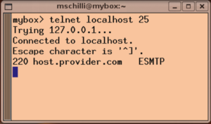 Abbildung 3: ... und nach etwa 1 bis 2 Sekunden antwortet dann der SMTP-Server am anderen Ende des Tunnels ...