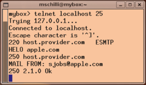 Abbildung 4: ... mit dem der Client ganz normal SMTP-Kommandos austauscht. Der Server glaubt, dass er mit einem lokalen Partner spricht.