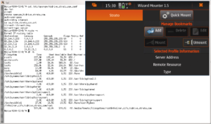 Abbildung 2: Nokias Maemo macht das Smartphone zu einem Mini-PC. Hier arbeitet der Benutzer per SSH-Session über WLAN mit Open-VPN-Zugriff auf einen CIFS-Server. Ein VNC-Client (rechts) zeigt dabei das Display.