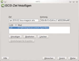 Abbildung 2: Als Lun kann jede einfache Datei dienen, die auf dem Ziel angelegt ist. I-SCSI exportiert diese als Blockdevice zum Initiator.