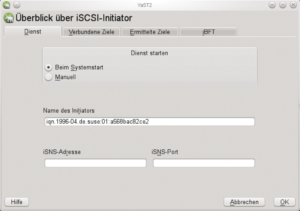 Abbildung 3: In Suses Initiator-Konfiguration sollte der Admin vom ersten Reiter »Dienst« gleich »Ermittelte Ziele« auf dem dritten Tab suchen, bevor er sie auf »Verbundene Ziele« aktiviert.