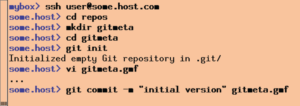 Abbildung 4: Zum Anlegen neuer GMF-Dateien erzeugt der Entwickler ein neues Gitmeta-Repository auf einem Server mit SSH-Zugang, editiert die GMF-Datei und führt einen Commit durch.